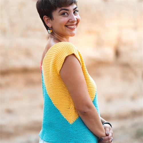 PATRÓN GRATUITO Y MATERIALES TOP POP (VP032),TEJIDO CON INTARSIA A DOS AGUJAS